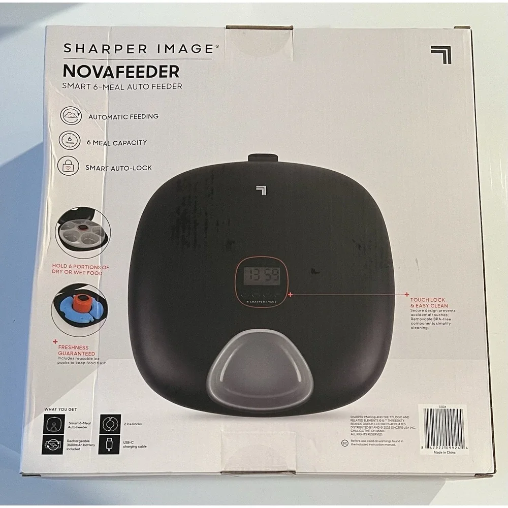 Sharper Image Smart 6 Meal Rechargeable Auto NovaFeeder Timer Pet Food Dispenser